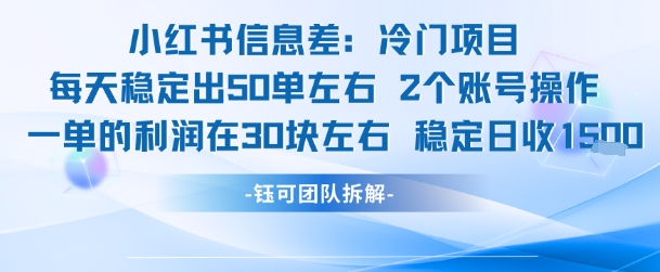 小红书信息差冷门项目一单利润30块每天稳定1.5k左右2个账号操作-千帆网赚