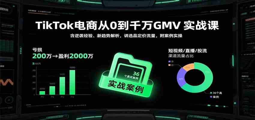 TikTok电商从0到千万GMV实战课，含逆袭经验、新趋势解析，讲选品定价流量等（更新）-千帆网赚