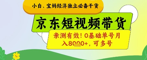 小白宝妈经济独立必备干货，京东短视频带货，亲测有效!0基础单号月入8k+，可多号【揭秘】-千帆网赚