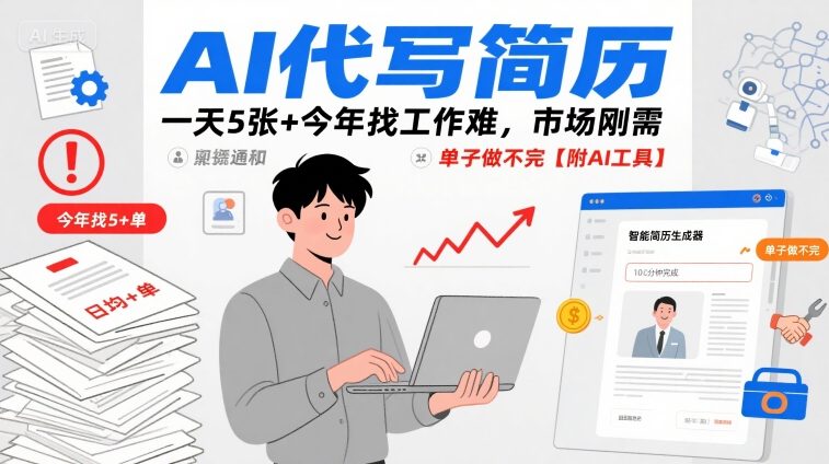 AI代写简历，一天5张+今年找工作难，市场刚需，单子做不完【附AI工具】-千帆网赚