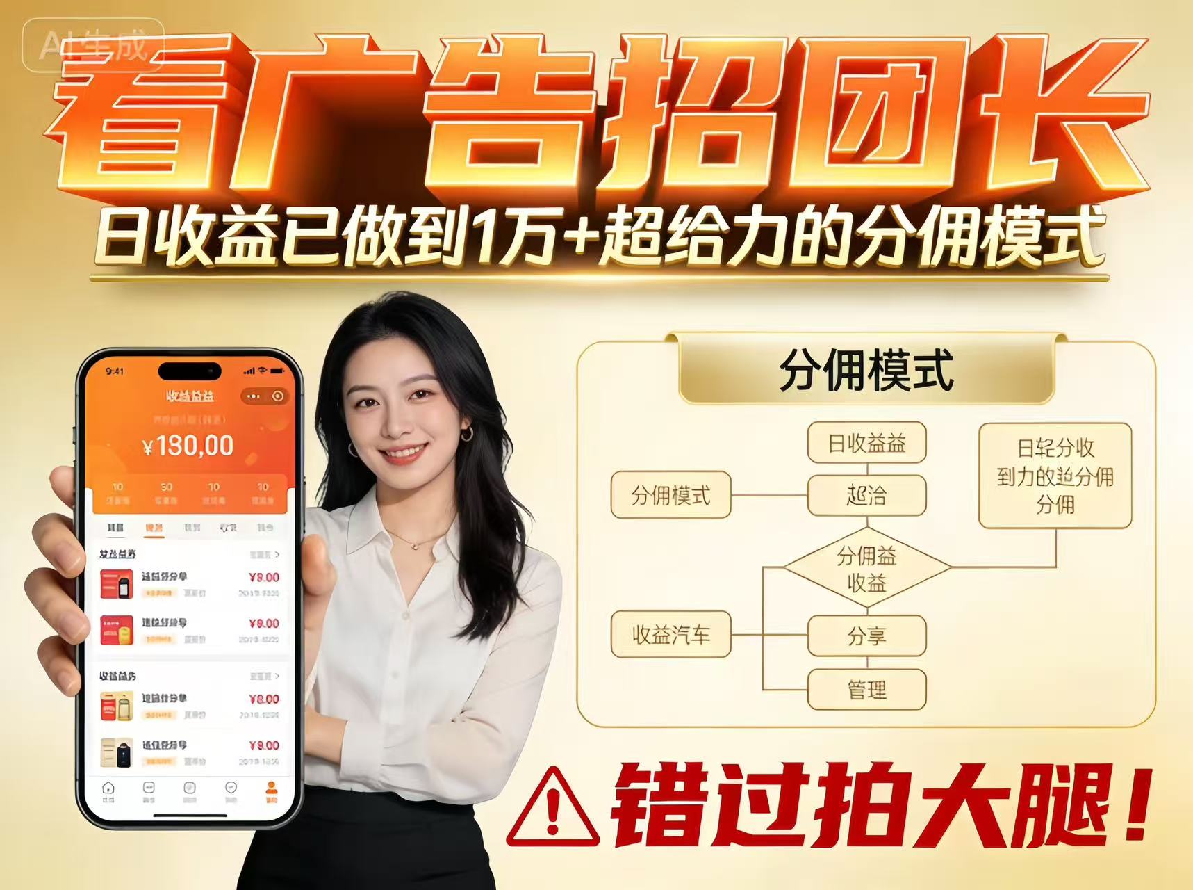 看广告招团长，团队收益已做到日入1万，分佣模式超给力，错过拍大腿-千帆网赚