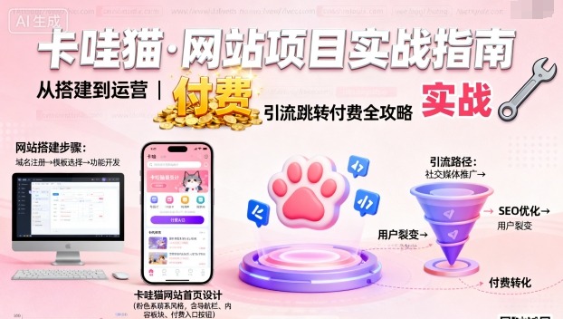 卡哇猫·网站项目，网站搭建与运营以及引流跳转付费-千帆网赚