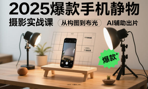 2025爆款手机静物摄影实战课，从构图到布光，不用贵设备，AI辅助出片-千帆网赚