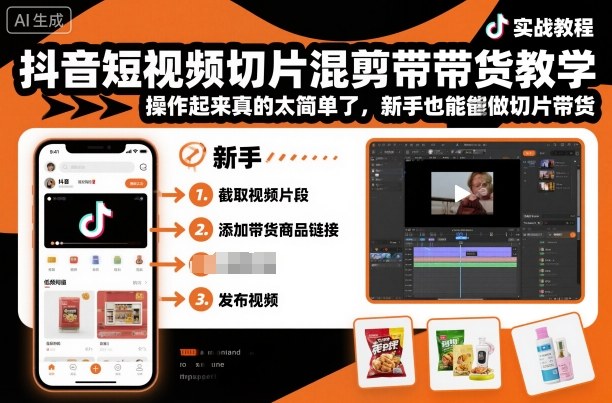 抖音短视频切片混剪带货教学，操作起来真的太简单了，新手也能做切片带货-千帆网赚