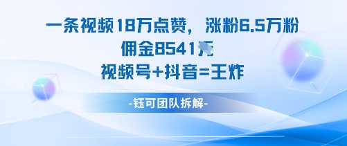 一条视频18W点赞，涨粉6.5W粉佣金8541米，视频号+抖音=王炸-千帆网赚