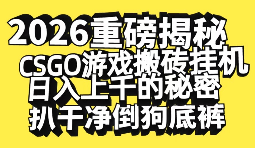 2026开年重磅解密，CSGO游戏搬砖挂机日入上千的秘密，把倒狗的底裤扒干-千帆网赚