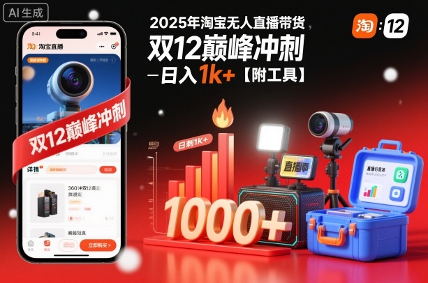 2025年淘宝无人直播带货，冲刺双12，日入1k+【附工具】【揭秘】-千帆网赚