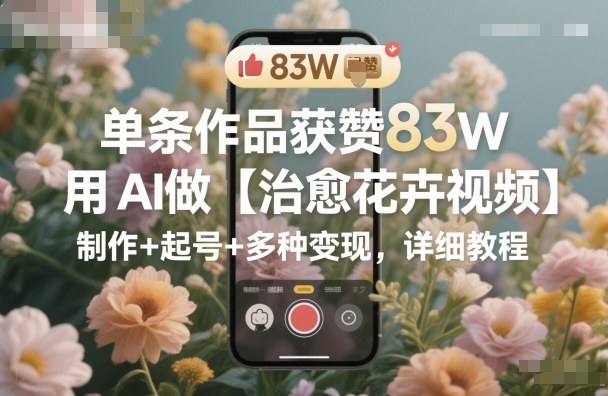 单条作品获赞83W，用AI做【治愈花卉视频】，制作+起号+多种变现，详细教程-千帆网赚