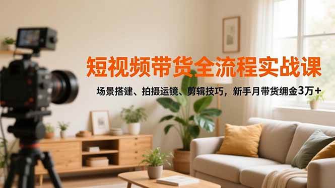 （16680期）短视频带货全流程实战课，场景搭建、拍摄运镜、剪辑技巧，新手月带货佣金3万+-千帆网赚