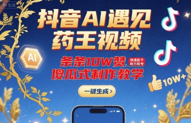 抖音AI遇见药王视频，条条10W赞，快速起千粉万粉号，傻瓜式制作教学-千帆网赚