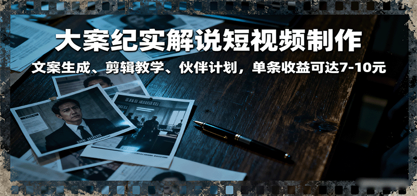 大案纪实解说短视频制作，文案生成、剪辑教学、伙伴计划，单条收益可达7-10元-千帆网赚