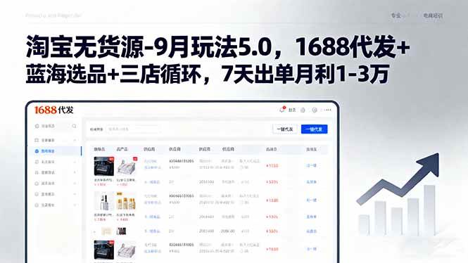 （15972期）淘宝无货源-9月玩法5.0，1688代发+蓝海选品+三店循环，7天出单月利1-3万-千帆网赚