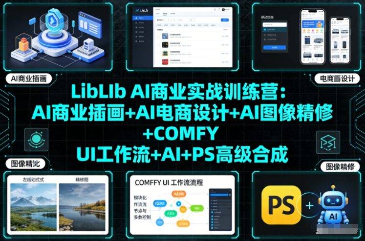 LibLIb AI商业实战训练营：AI商业插画+AI电商设计+AI图像精修+COMFY UI工作流+AI+PS高级合成-千帆网赚