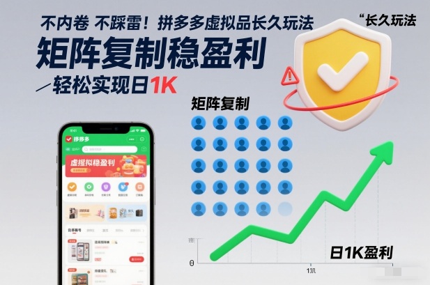 不内卷不踩雷！拼多多虚拟品长久玩法，矩阵复制稳盈利，轻松实现日1K【揭秘】-千帆网赚