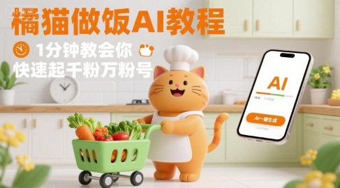 有趣的橘猫买菜做饭视频，用AI一键搞定，1分钟教会你，快速起千粉万粉号-千帆网赚